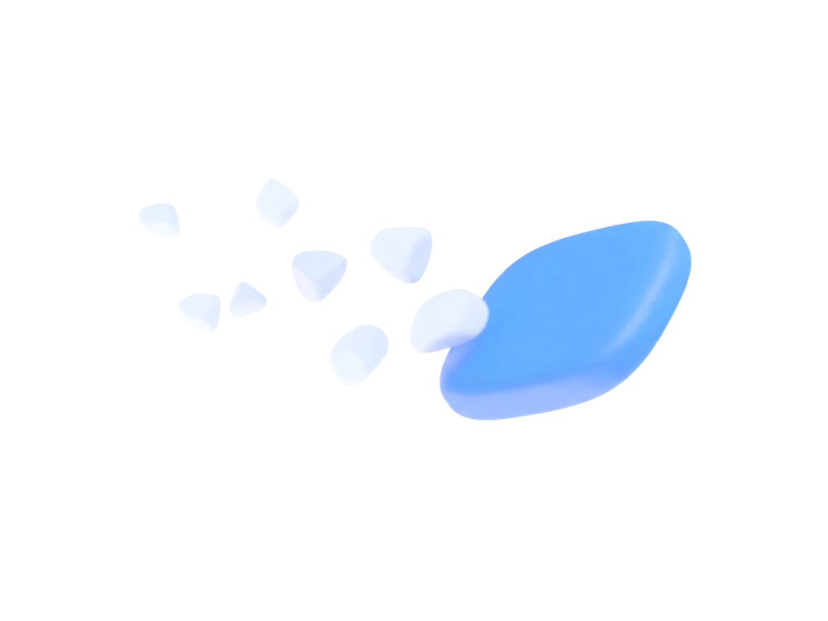 Loose grey fragments settling into one smooth blue slab.